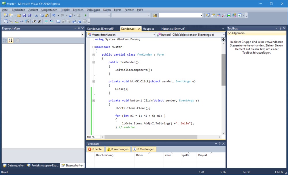 C#.NET Grundlagen Schulung Code